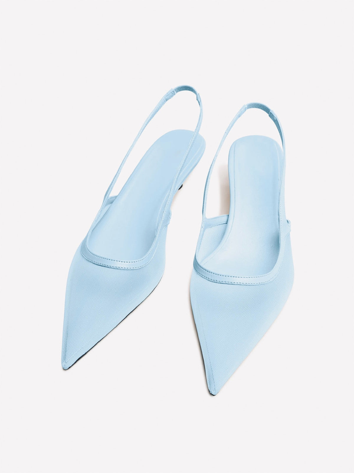 Sky Blue Mesh Pointed-Toe Chic Back Strap Pumps Kitten Heels