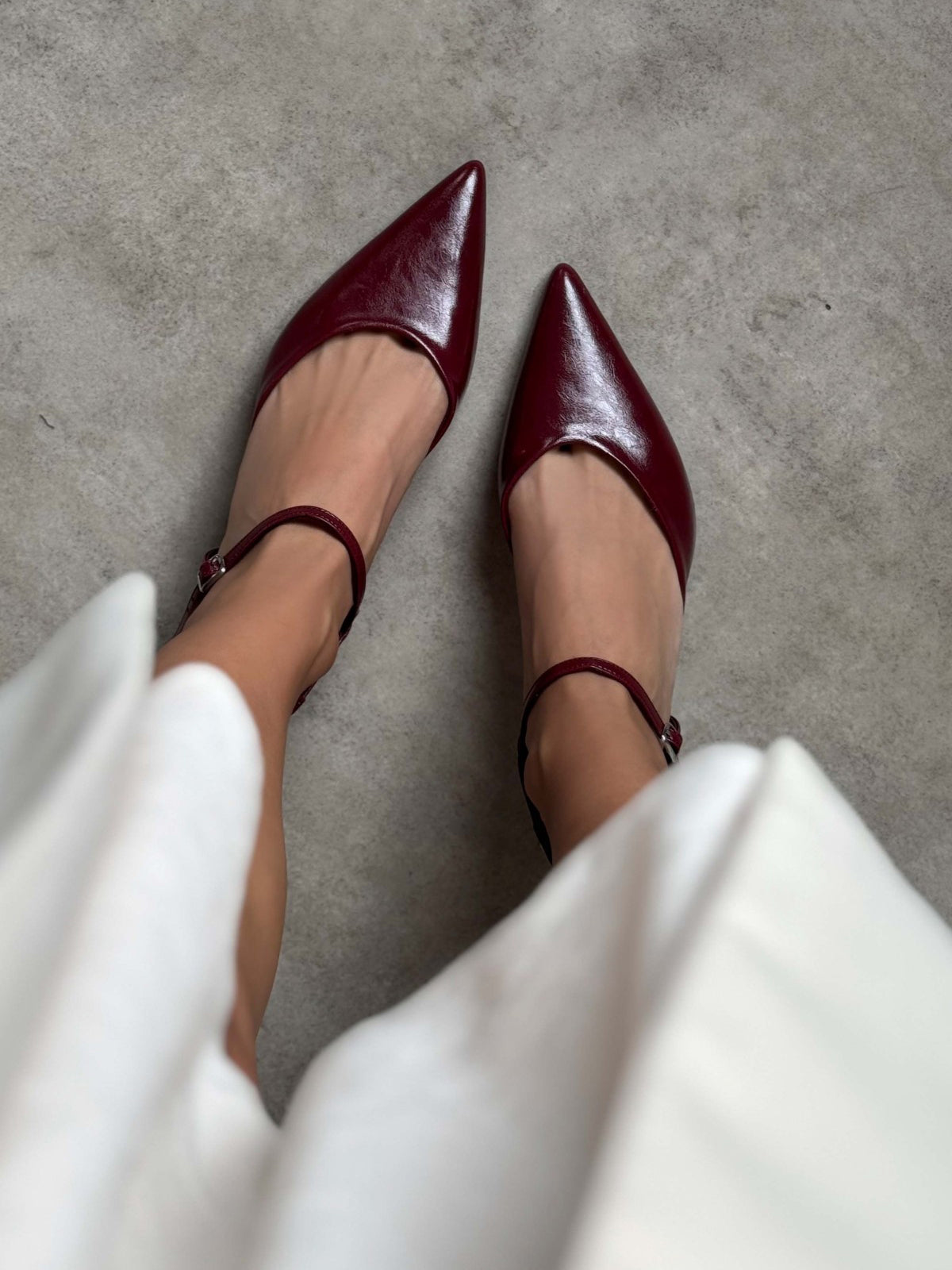 Ankle Strap Pointed-Toe Concise Kitten Heels - Red