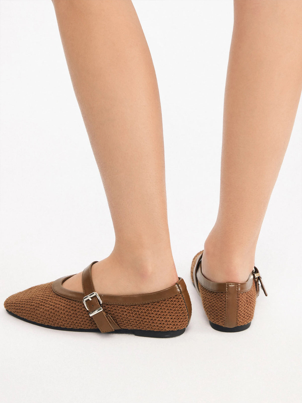 Brown Woven Square-Toe Classic Mary Jane Flats