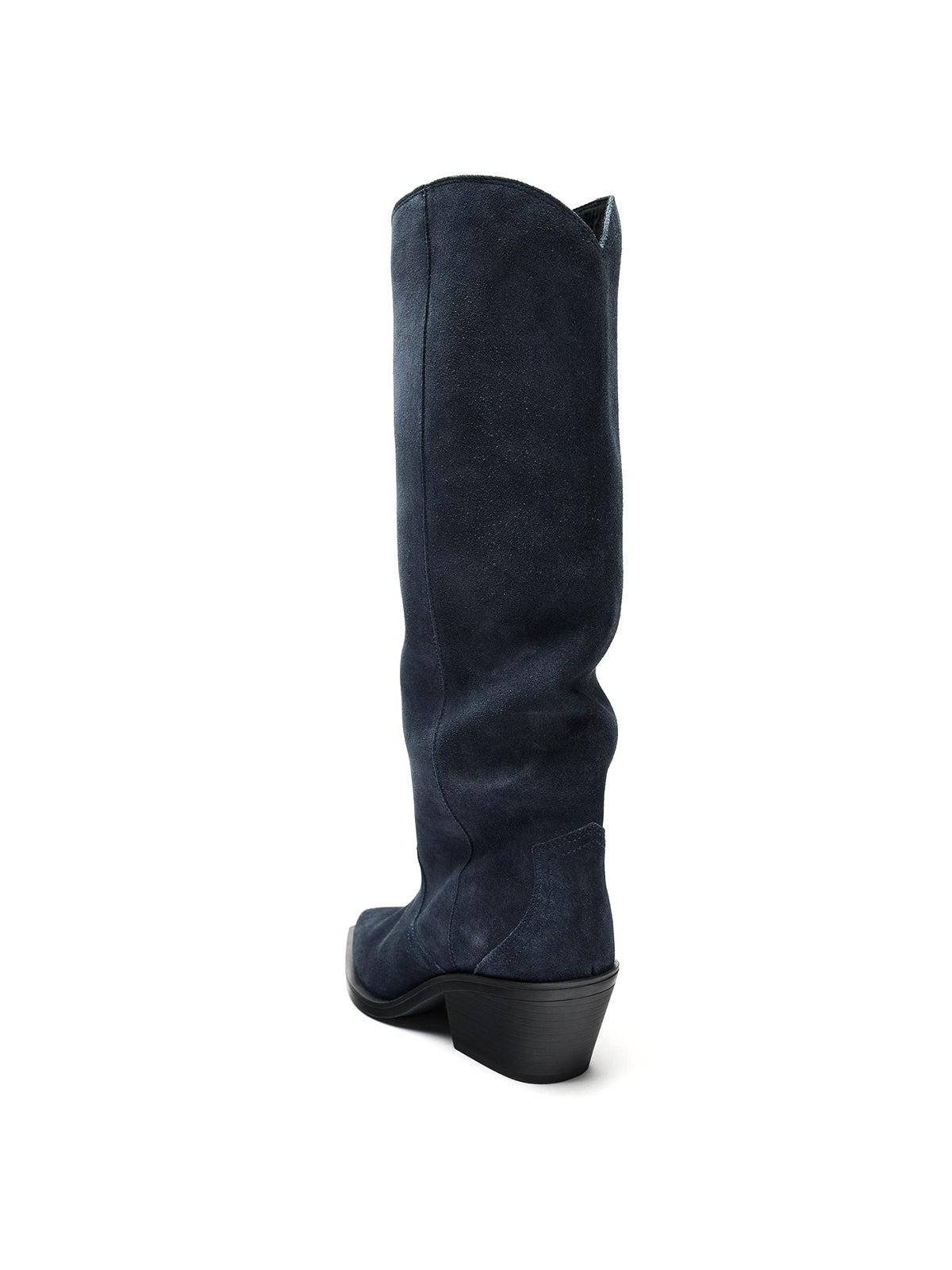 Dark Blue Faux Suede Pointed-Toe Sleek Wide Calf Chic Knee High Cowgirl Boots