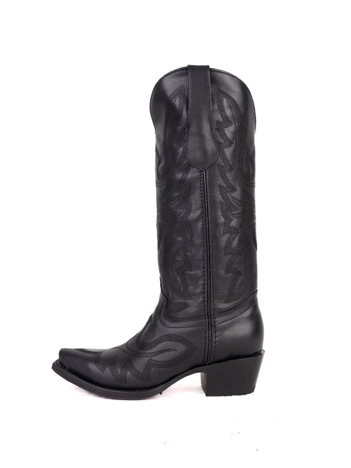 Snip-Toe Sleek Embroidery Mid Calf Cowgirl Boots For Woman - Black