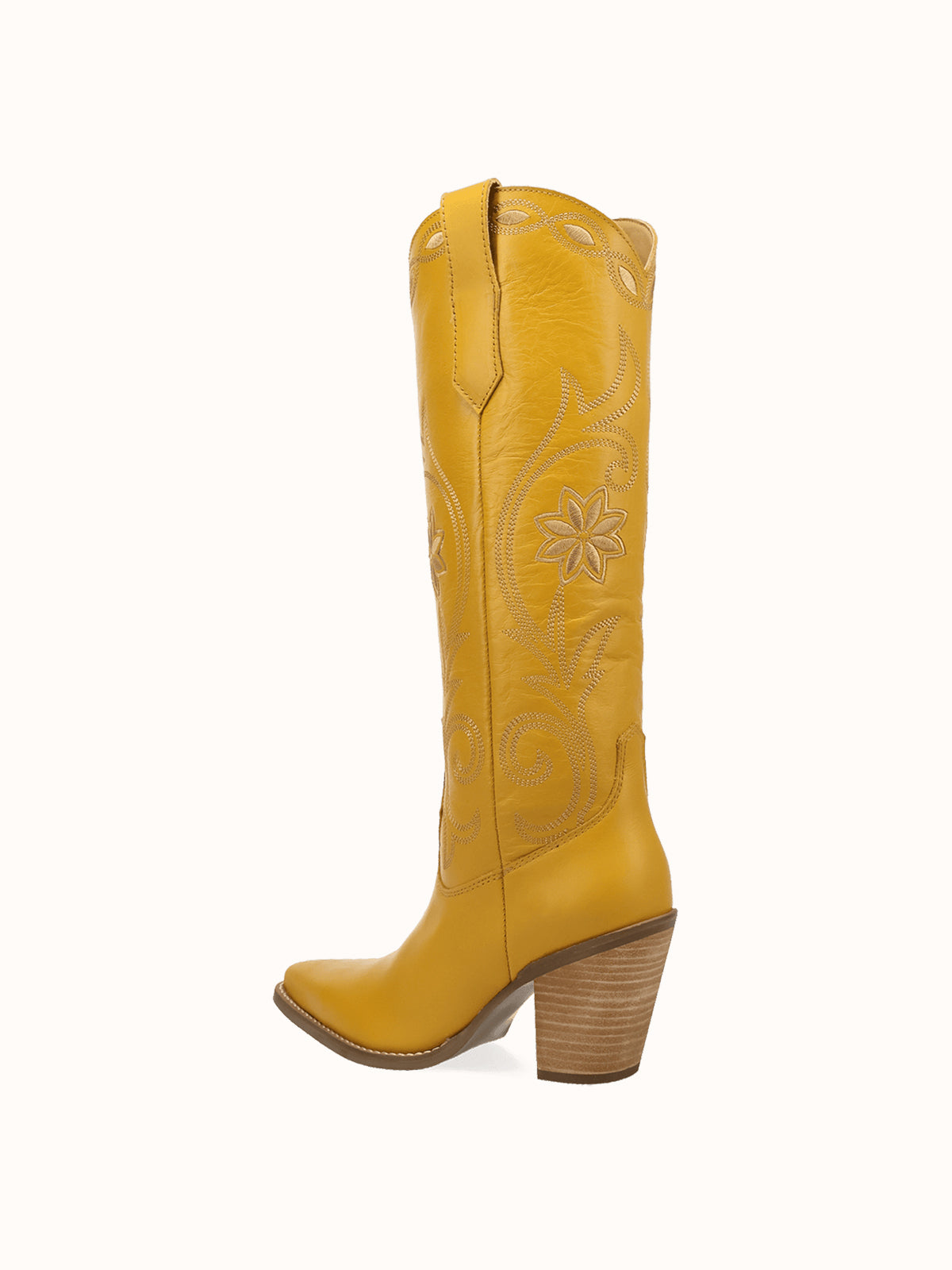 Snip-Toe Flowers And Chic Embroidery Wide Calf Knee High Cowgirl Boots - Yellow