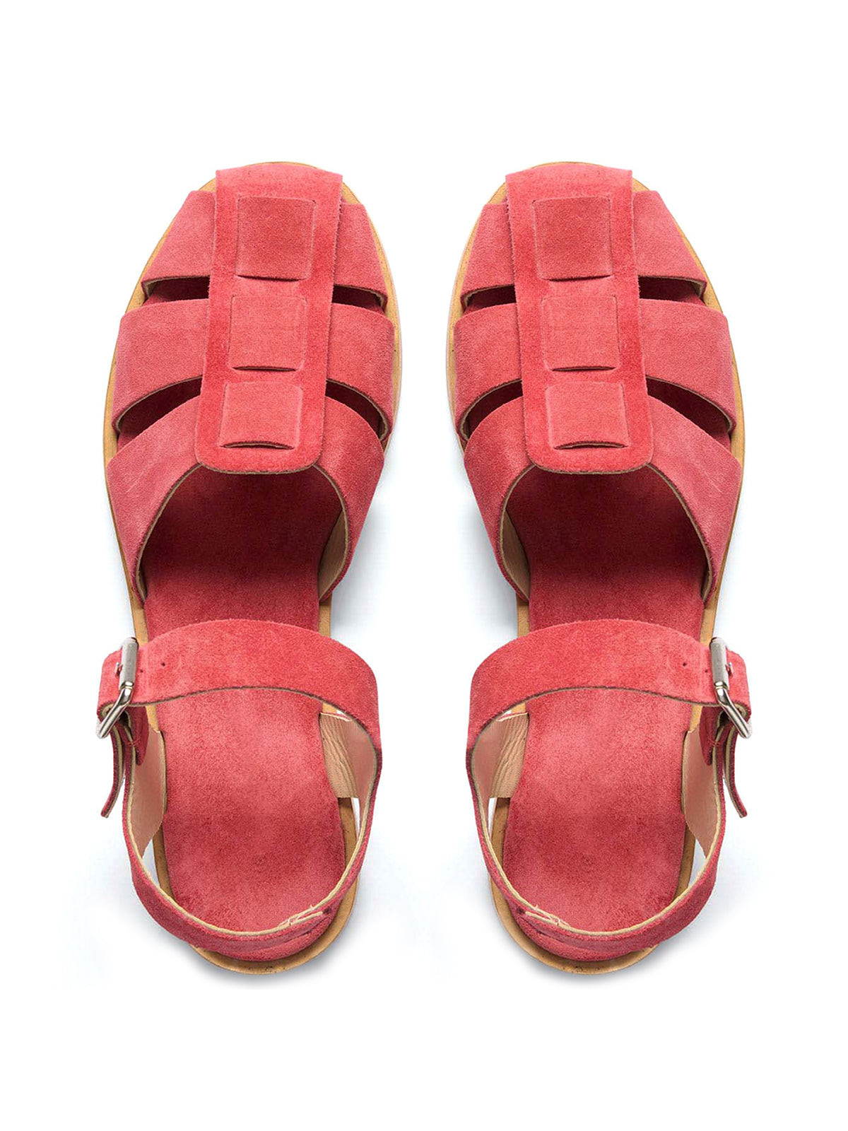 Watermelon Red Faux Suede Round-Toe Fisherman Sandals Flats