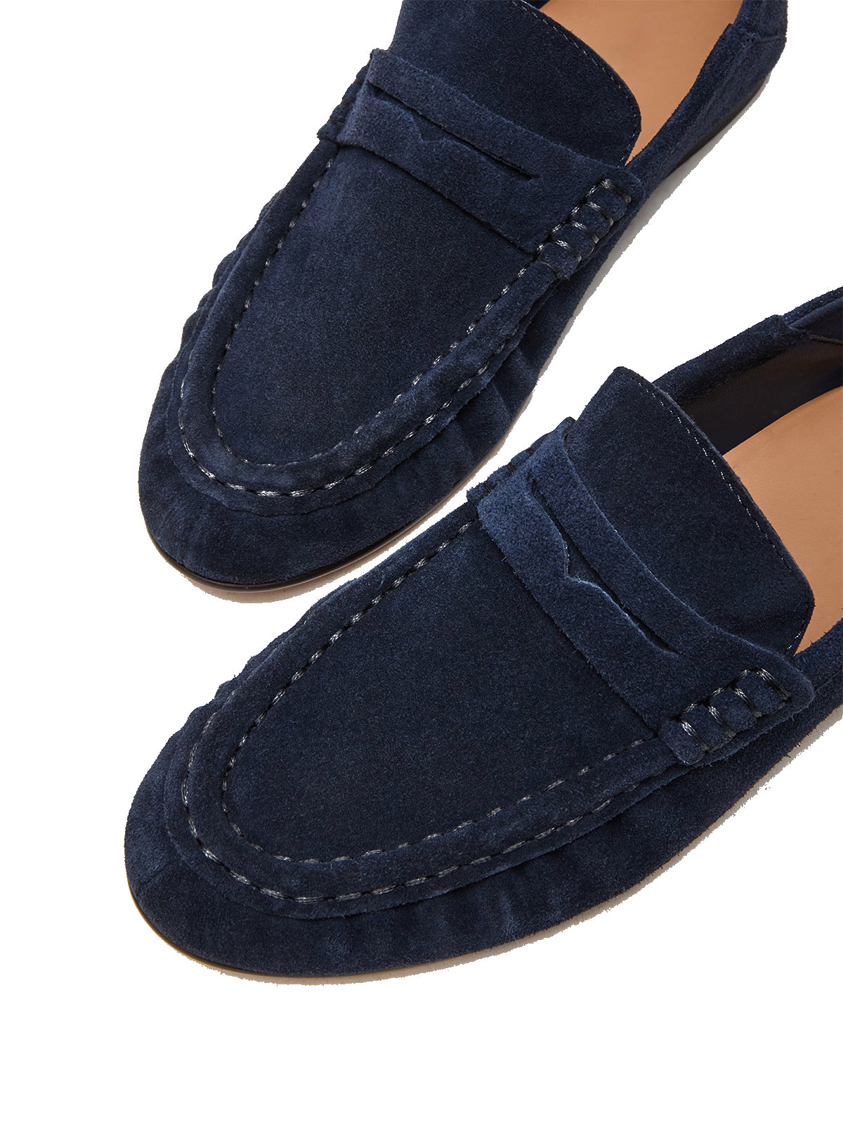 Navy Faux Suede Round-Toe Stylish Slip-On Loafers Flats