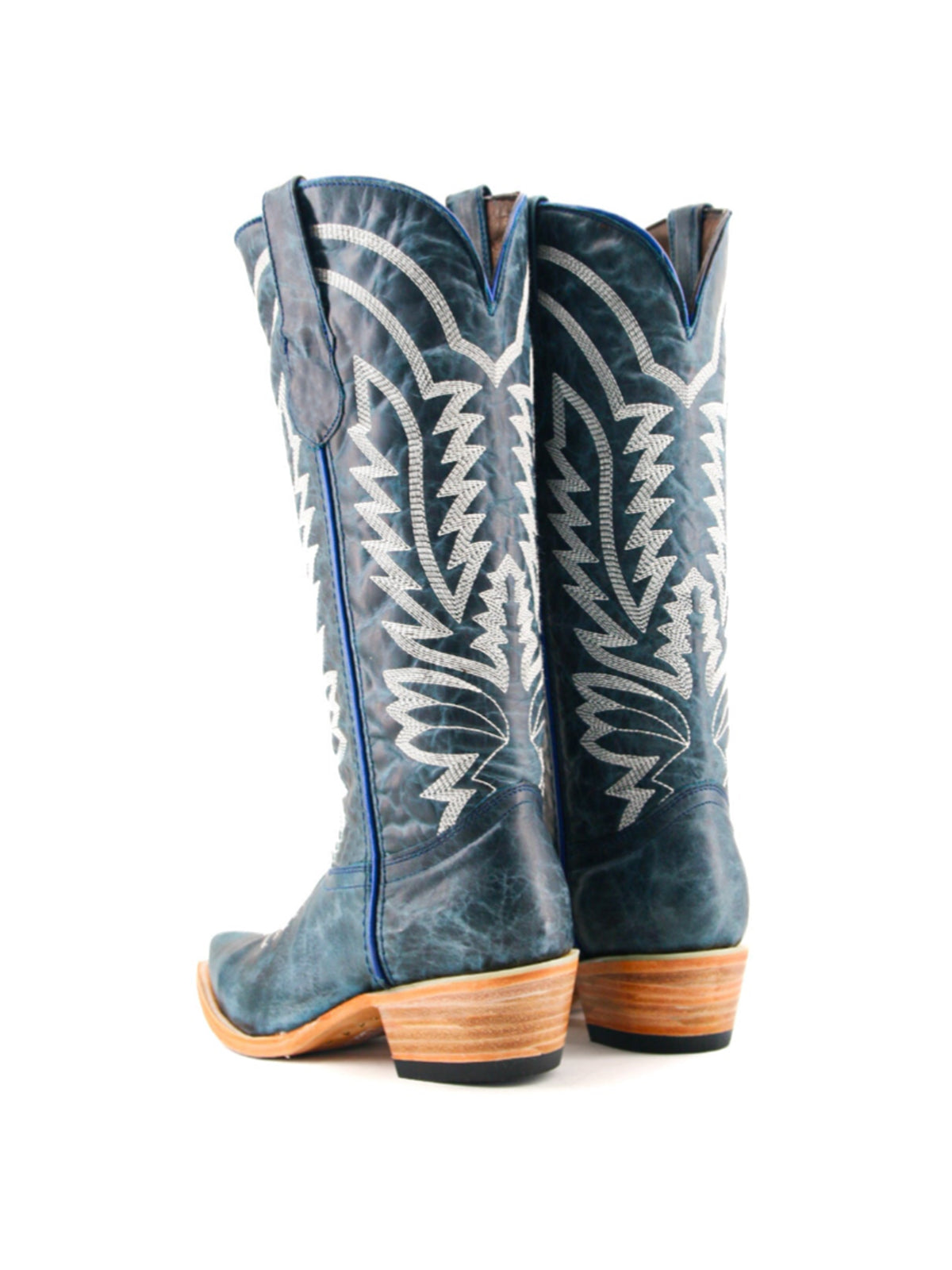 Snip-Toe Sleek Embroidery Wide Calf Knee High Cowgirl Boots For Woman - Navy