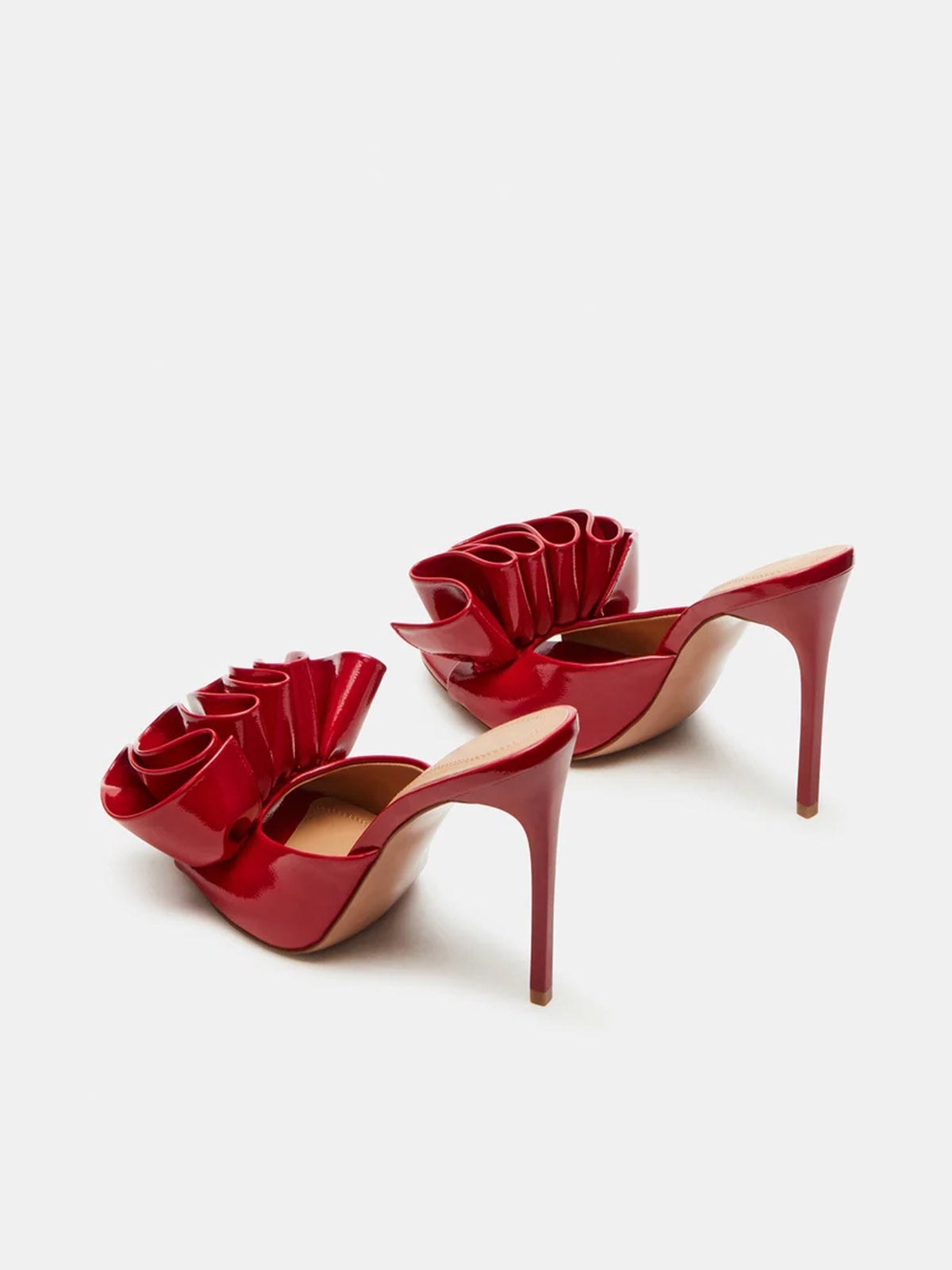 Pointed-Toe Slip-On Ruffle High Heels - Patent Red