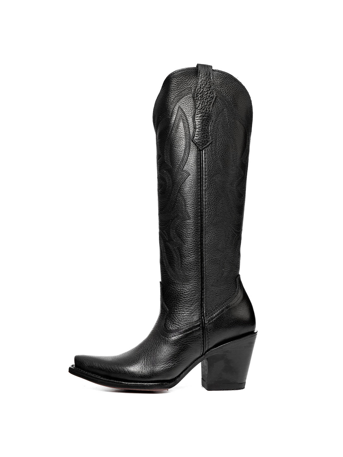 Western Snip-Toe Embroidery Half-Zip Knee High Chic Cowgirl Boots - Black