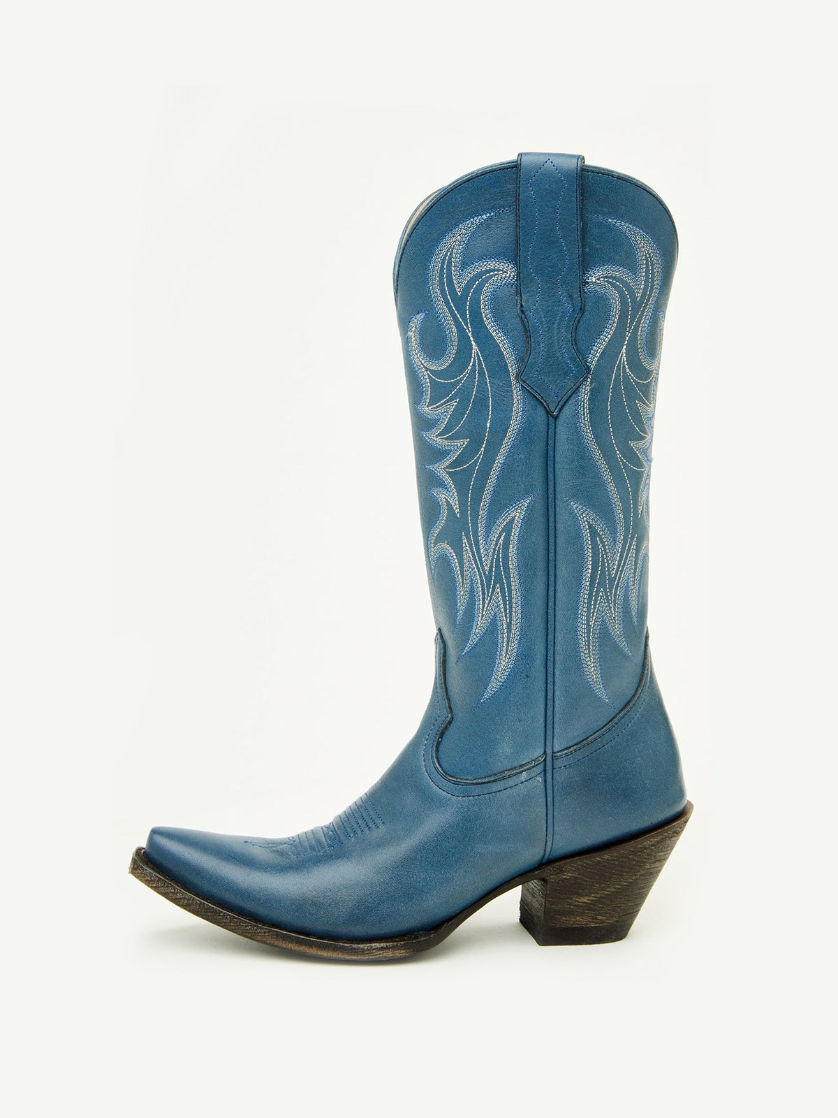 Blue Snip-Toe Embroidery Mid Calf Western Boots For Women