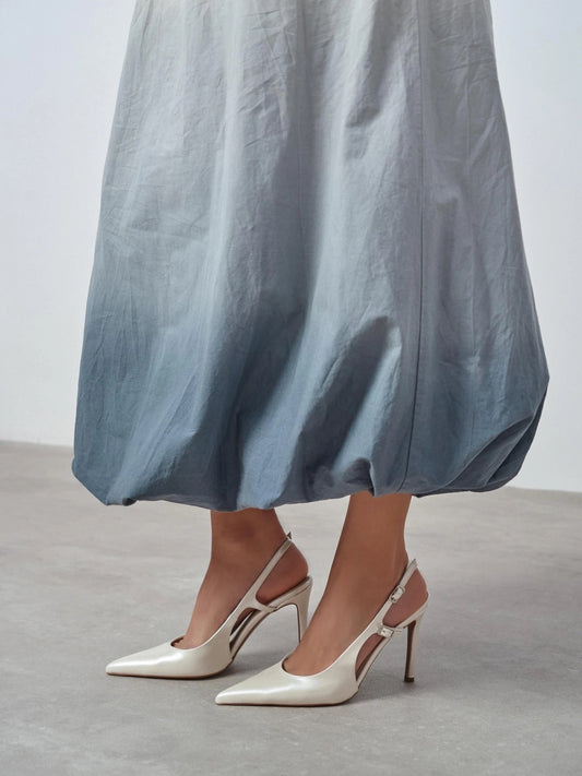Patent Leather Pointed-Toe Buckle Back Strap Chic High Heels - Pearl