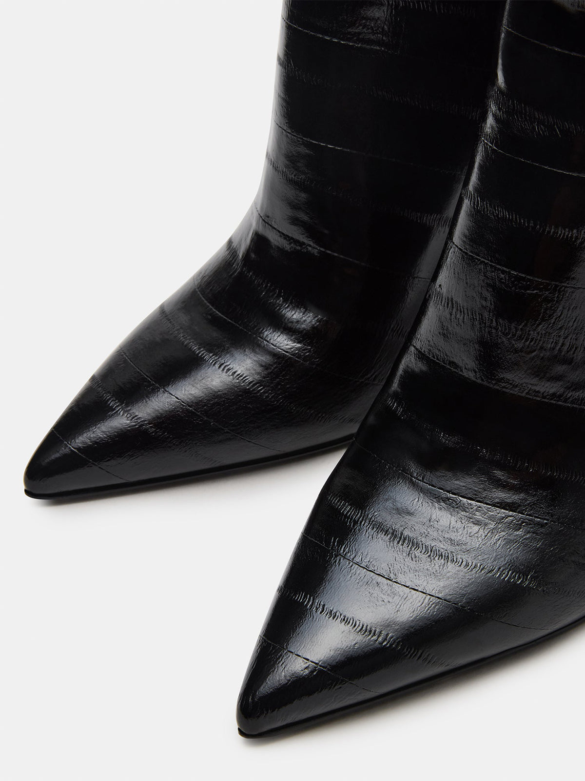 Black Eel Pattern Pointed-Toe Half-Zip Knee High Stiletto Boots