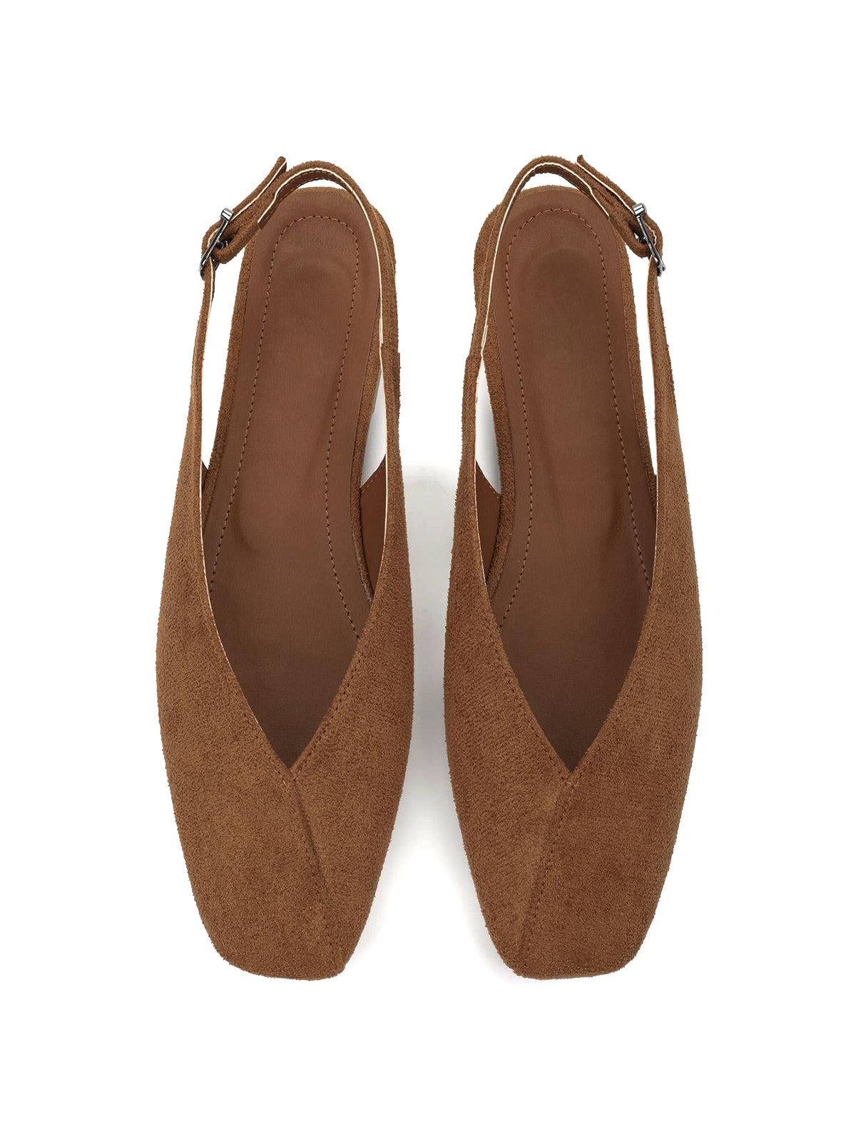 Brown Square-Toe Classic Buckle Back Strap Slip-On Flats