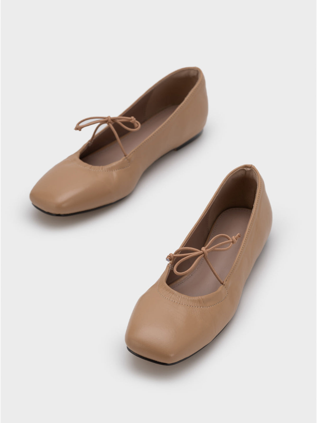 Brown Square-Toe Slip-On Flats With Bow