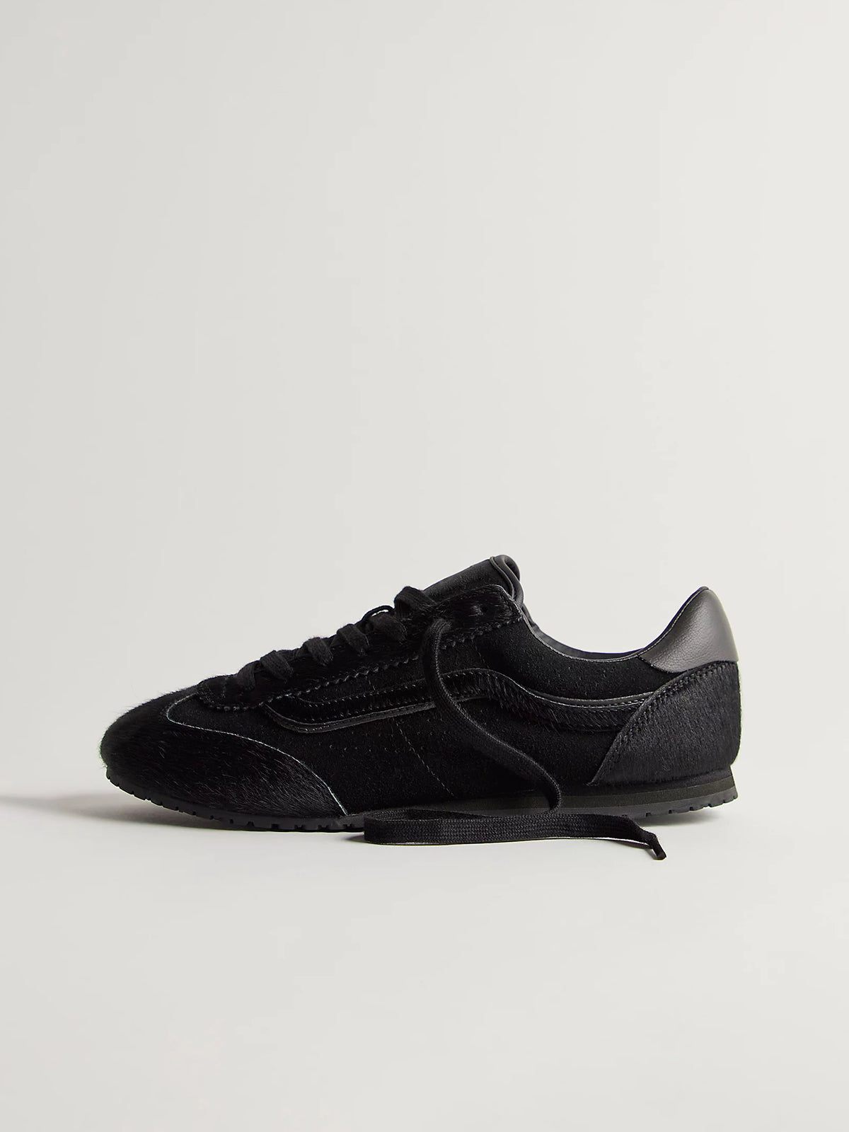Black Round-Toe Lace-Up Chic Classic Sneakers Flats