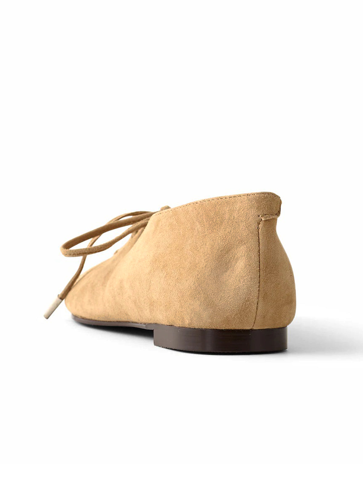 Tan Faux Suede Square-Toe Chic Lace-Up Slip-On Flats