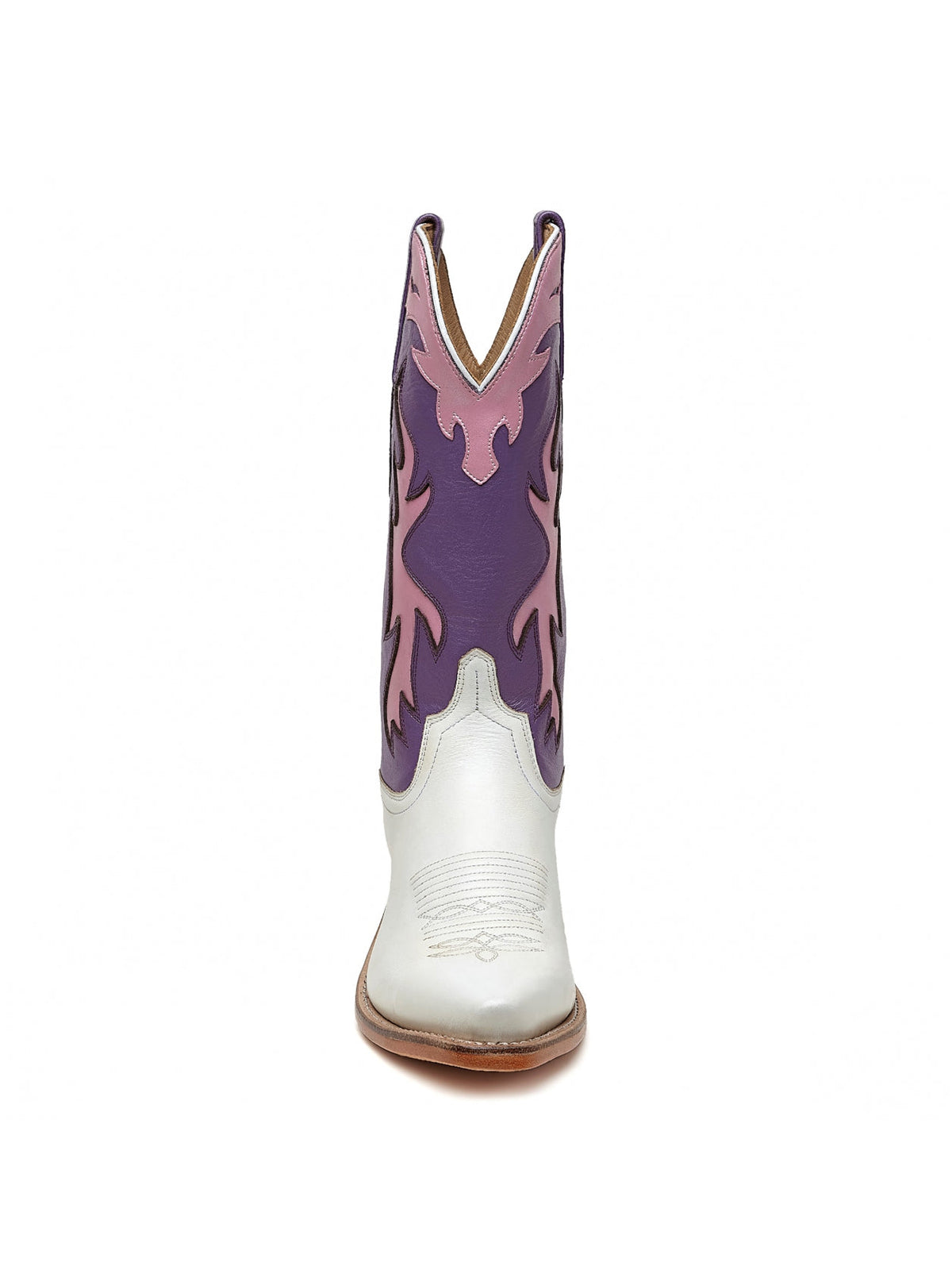 Purple And White Snip-Toe Flame Embroidery Mid Calf Cowgirl Boots