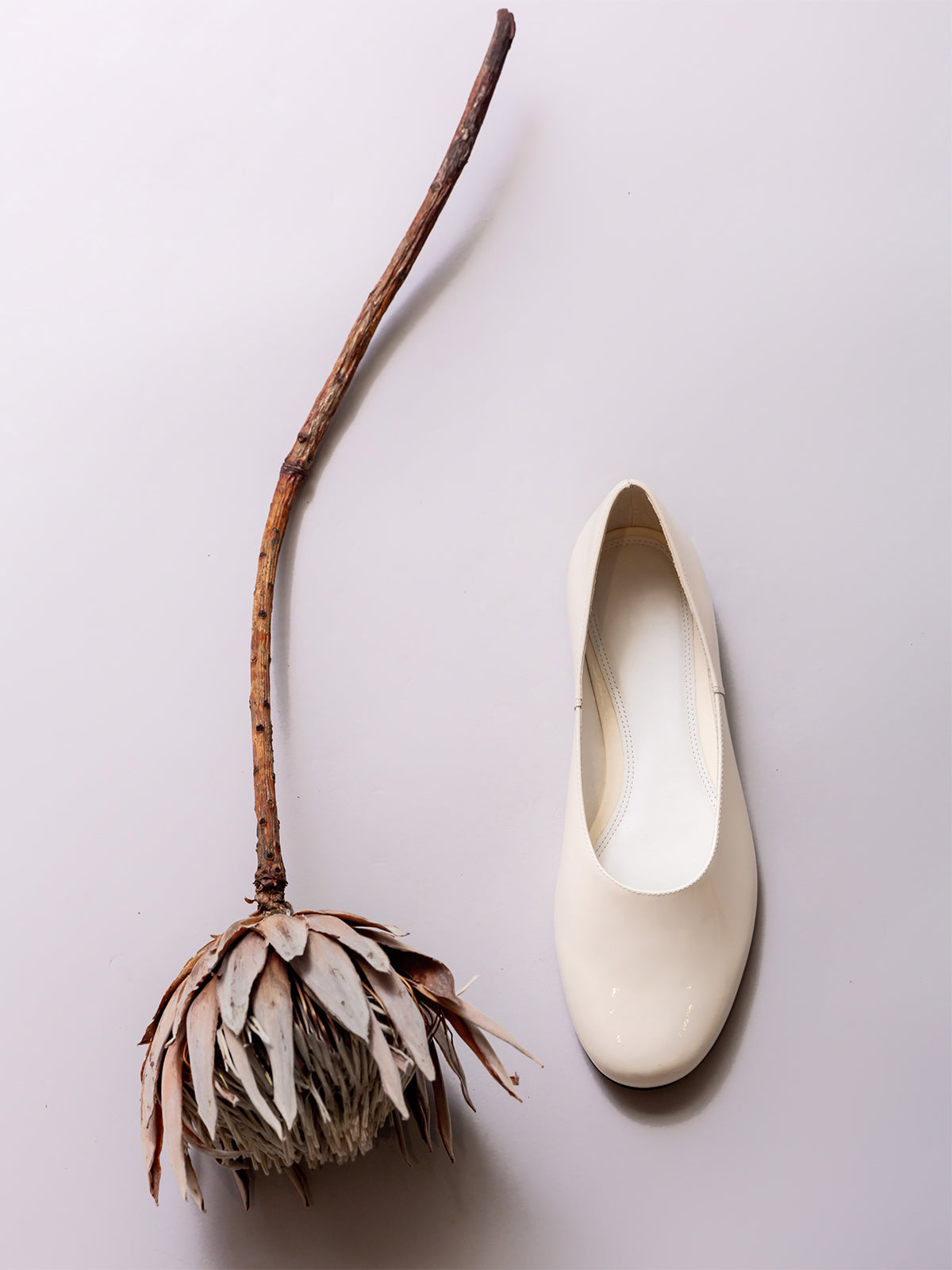 Patent Ivory Round-Toe Slip-On Ballet Flats