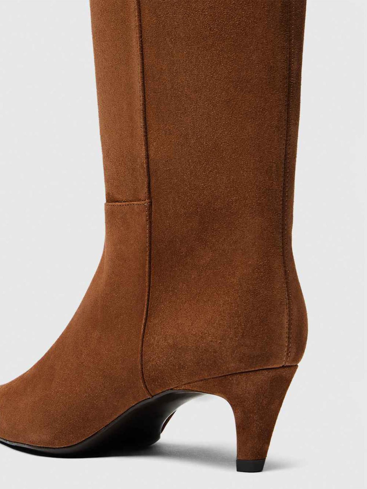 Brown Faux Suede Square-Toe Simple Wide Calf Knee High Stiletto Boots