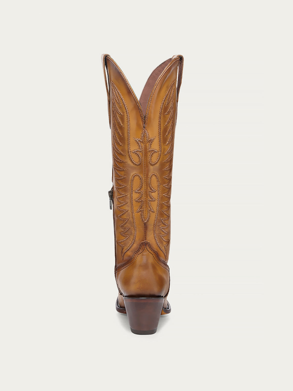 Vintage Tan Almond-Toe Chic Embroidery Half-Zip Knee High Cowgirl Boots