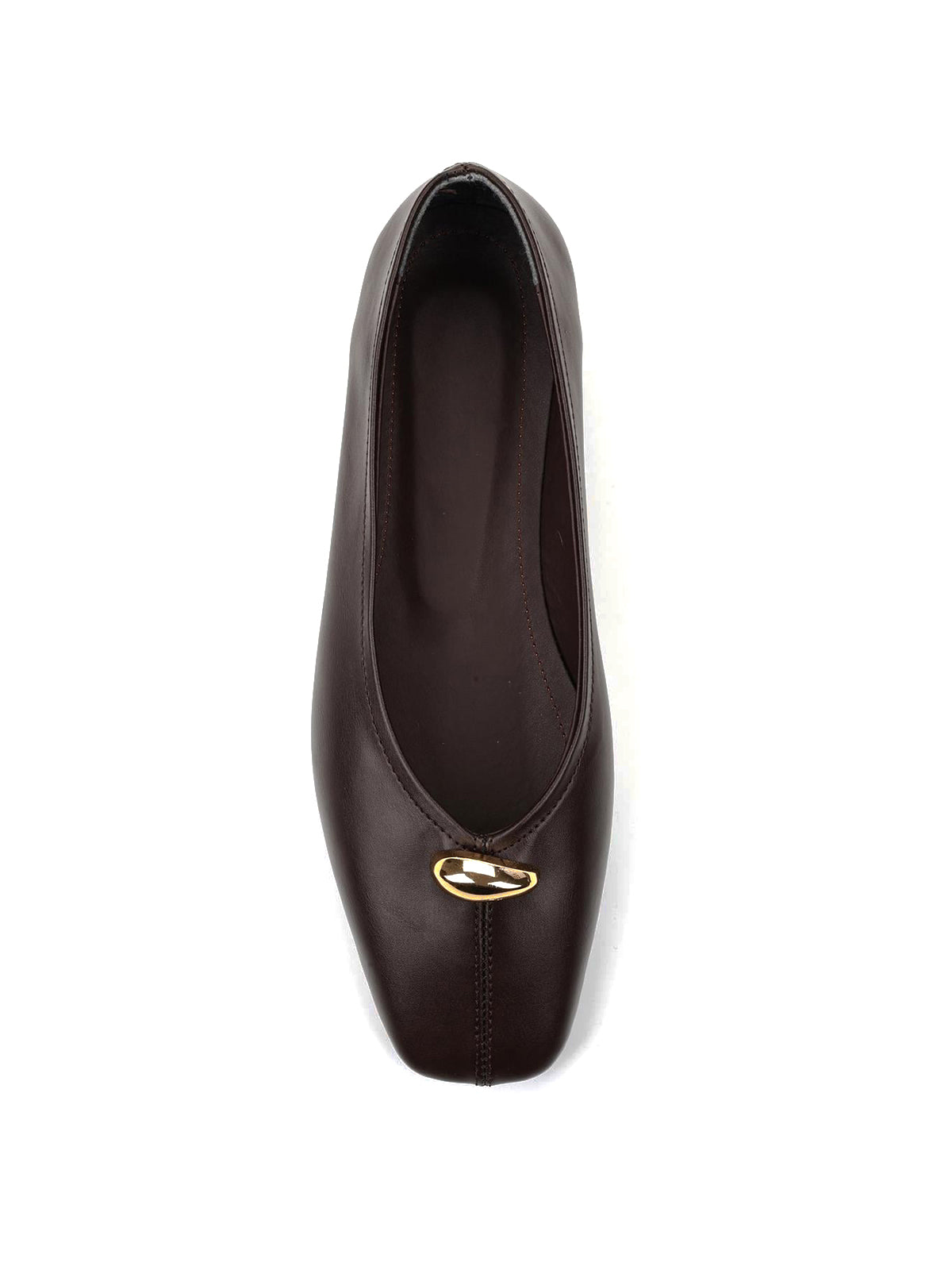 Coffee Square-Toe Front Gold Metal Detail Slip-On Flats