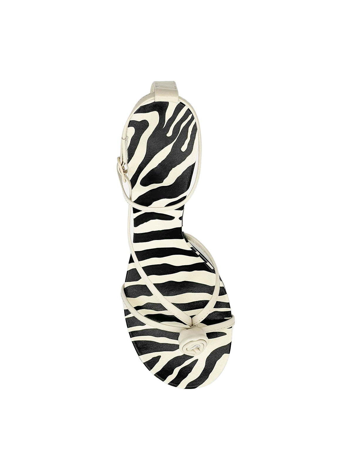 Beige Round-Toe Front Rose Strappy High Heels