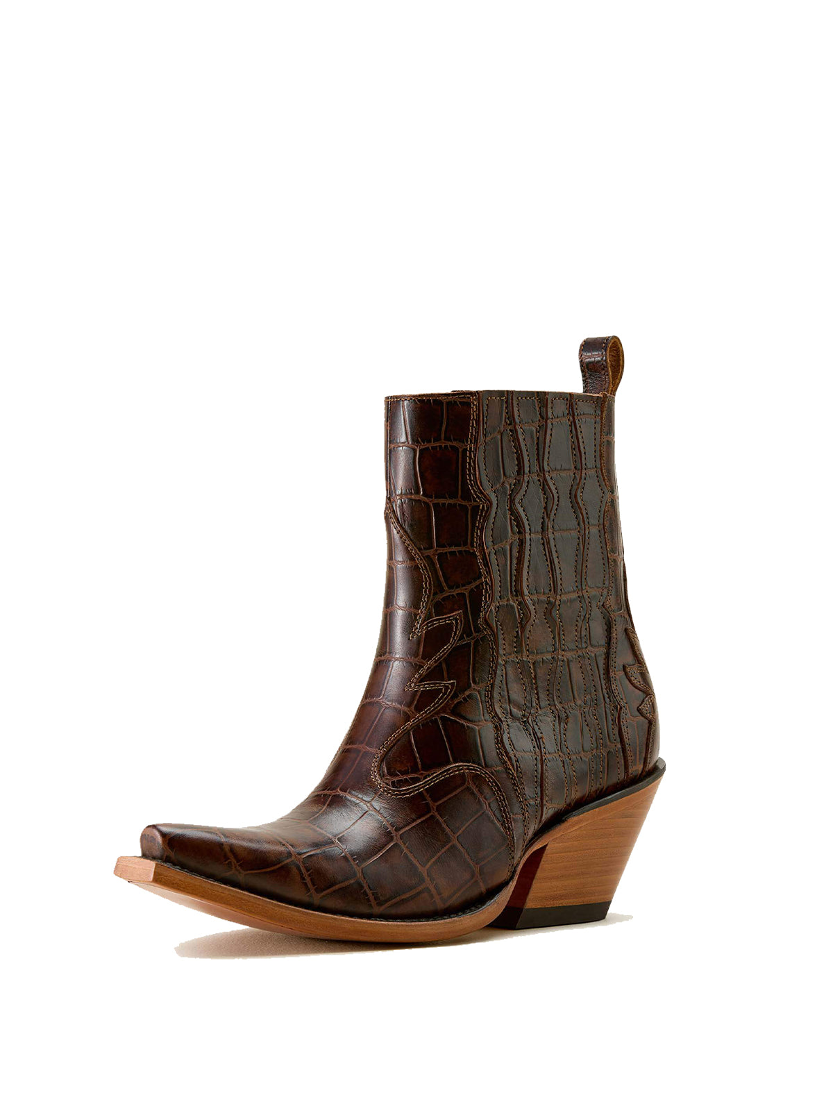 Coffee Stone-Print Snip-Toe Full-Zip Ankle Cowgirl Boots