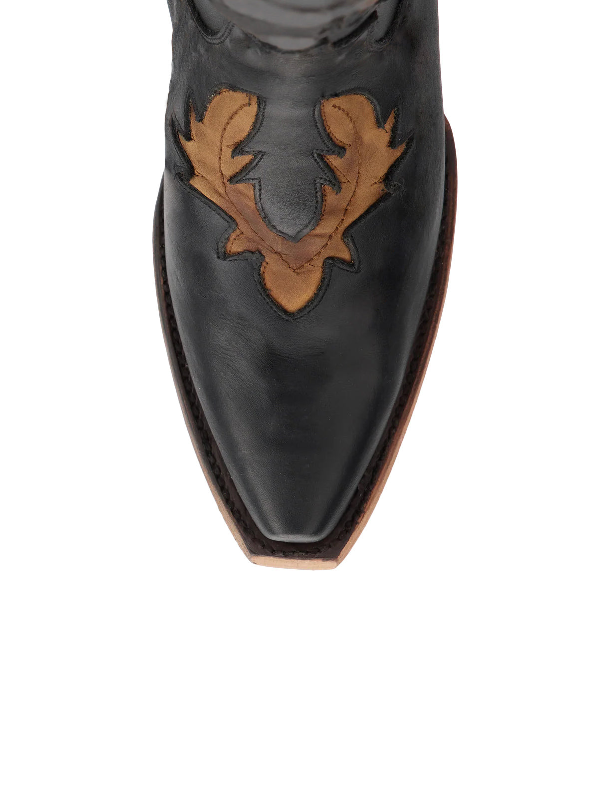 Half-Zip Snip-Toe Embroidery And Inlay Back Lace-Up Knee High Cowgirl Boots - Black