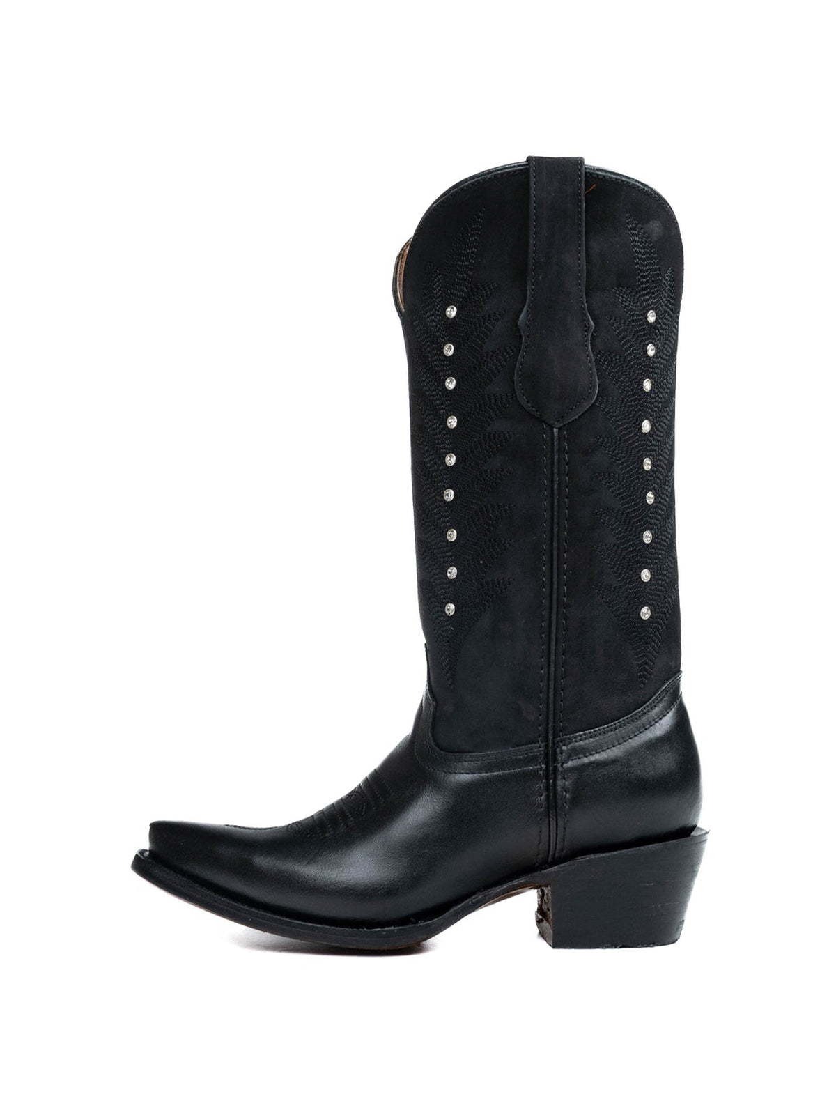 Black Western Snip-Toe Embroidery And Studs Mid Calf Chic Cowgirl Boots