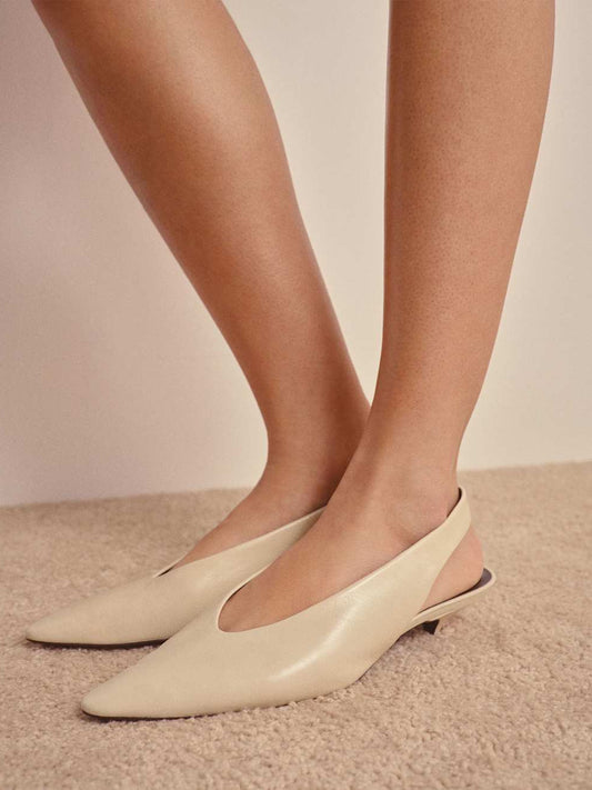 Bone Pointed-Toe Slingback Simple Kitten Heels
