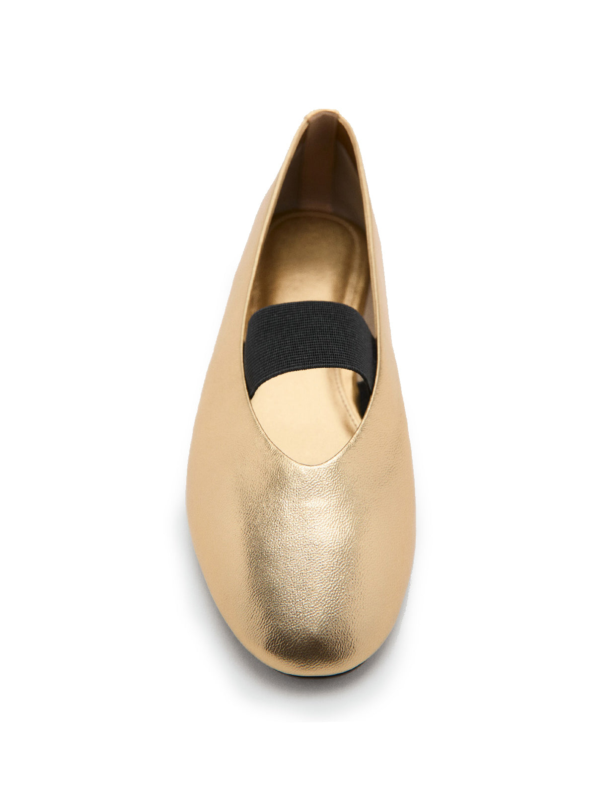 Metallic Gold Square-Toe Bridge Strap Stylish Flats
