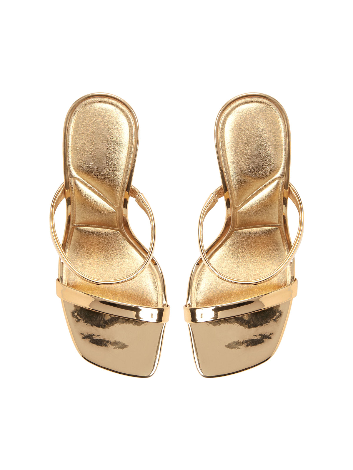 Metallic Gold Open Square-Toe Double Straps High Heels