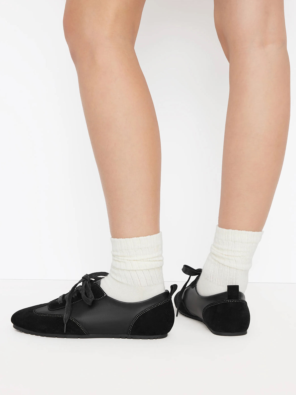 Black Cow Suede And Vegan Leather Square-Toe Lace-Up Sneakers