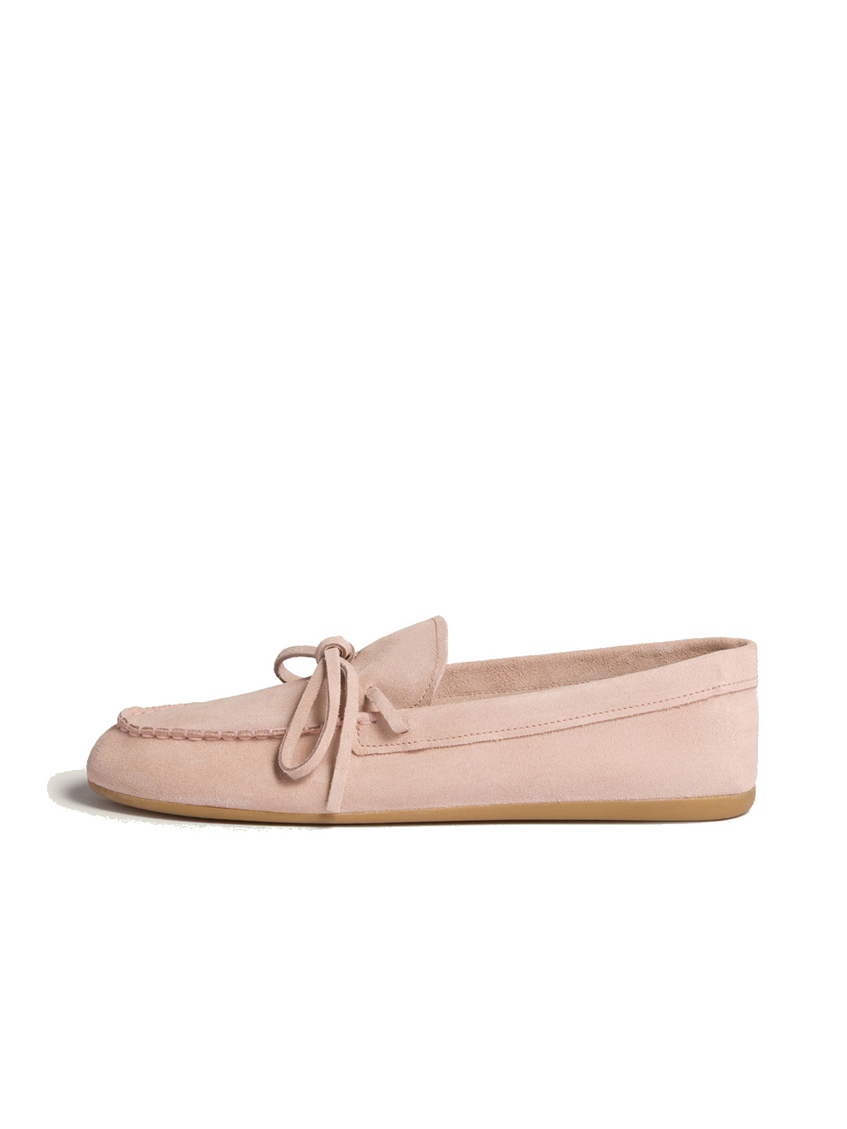 Blush Pink Faux Suede Round-Toe Front Bow Loafers Flats