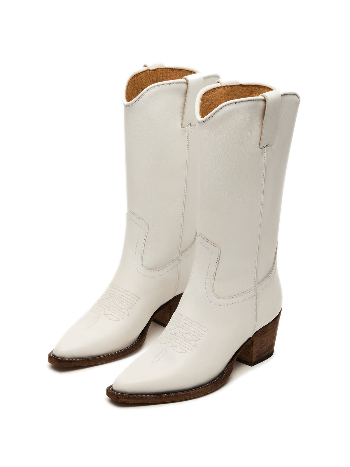 White Pointed-Toe Simple Mid Calf Cowgirl Boots