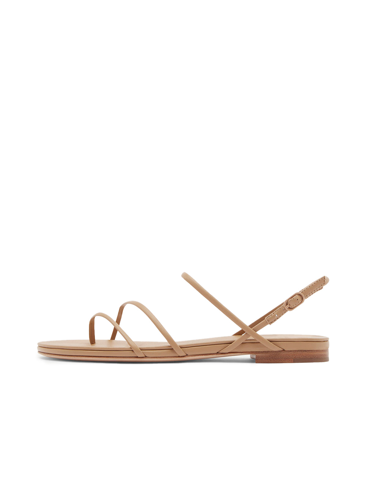 Beige Round-Toe Classic Strappy Flat Sandals