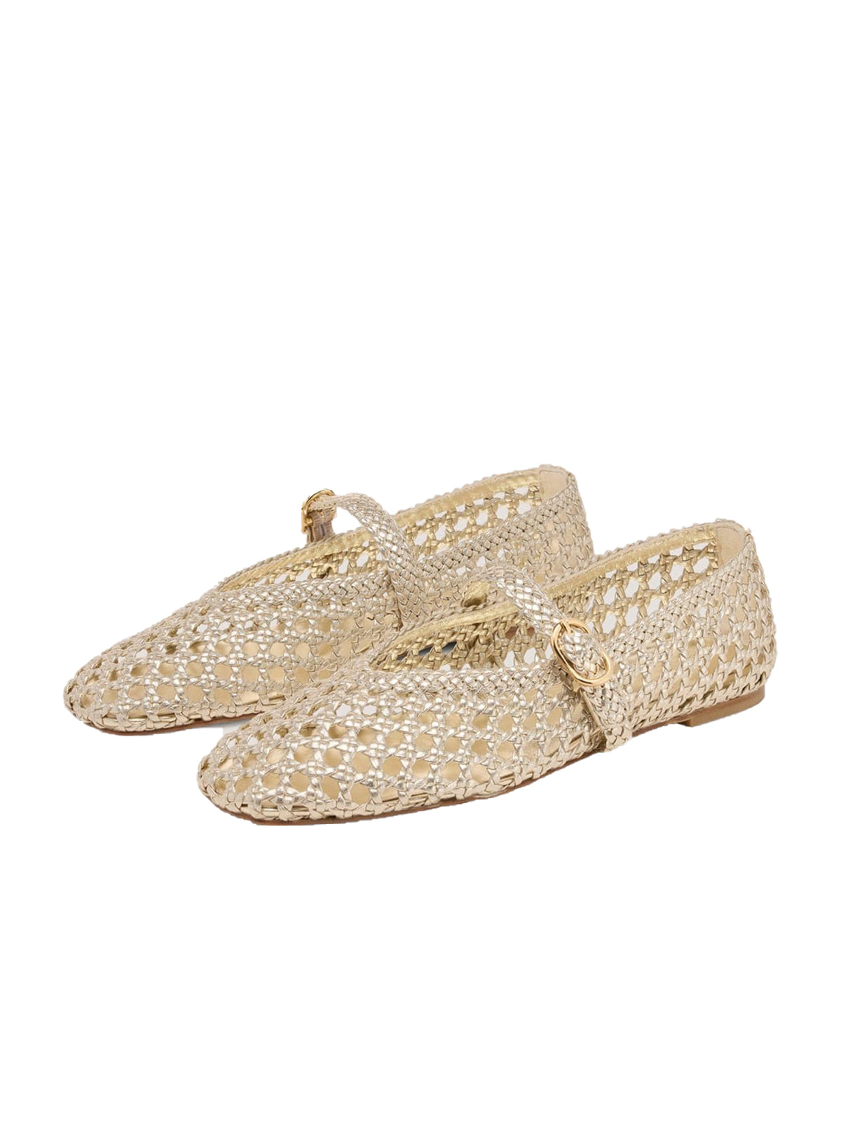 Metallic Platinum Woven Vegan Leather Square-Toe Simple Classic Flats