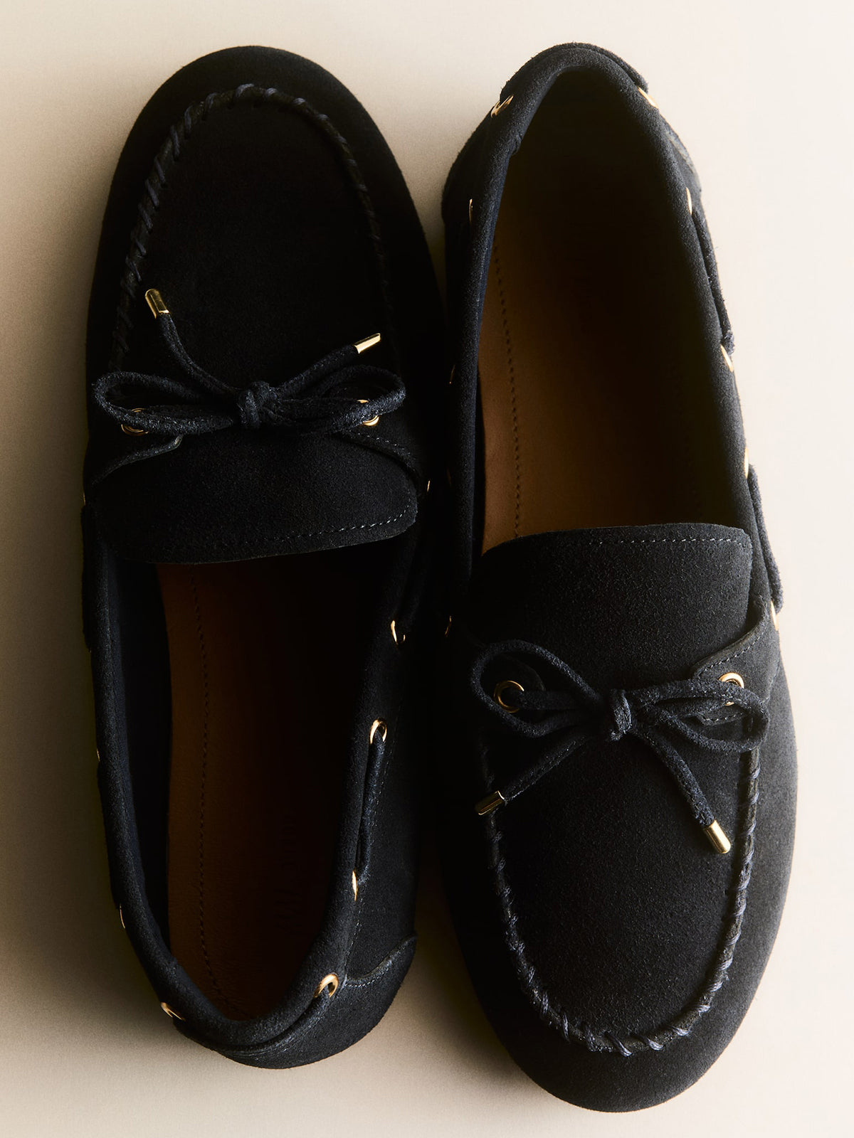 Navy Faux Suede Round-Toe Front Chic Bow Slip-On Flats