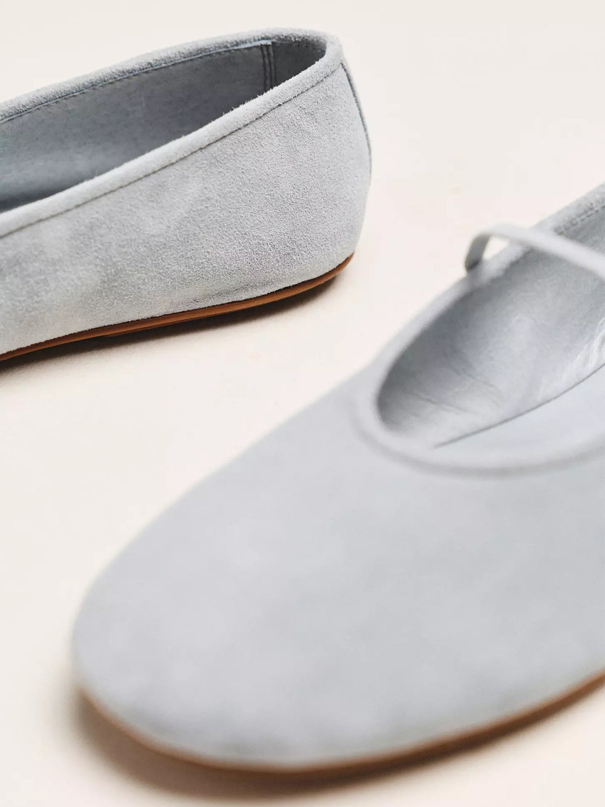 Dusty Blue Faux Suede Round Toe Ballet Flats Mary Janes With Elastic Strap
