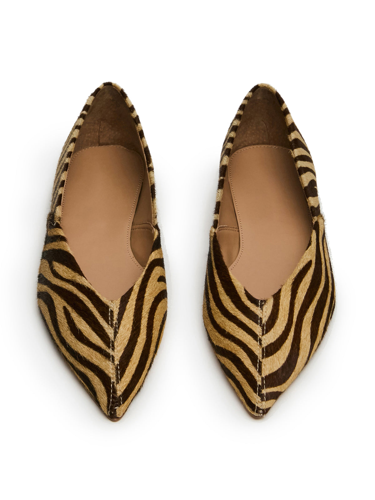 Zebra Print Pointed-Toe Slip-On Simple Chic Flats