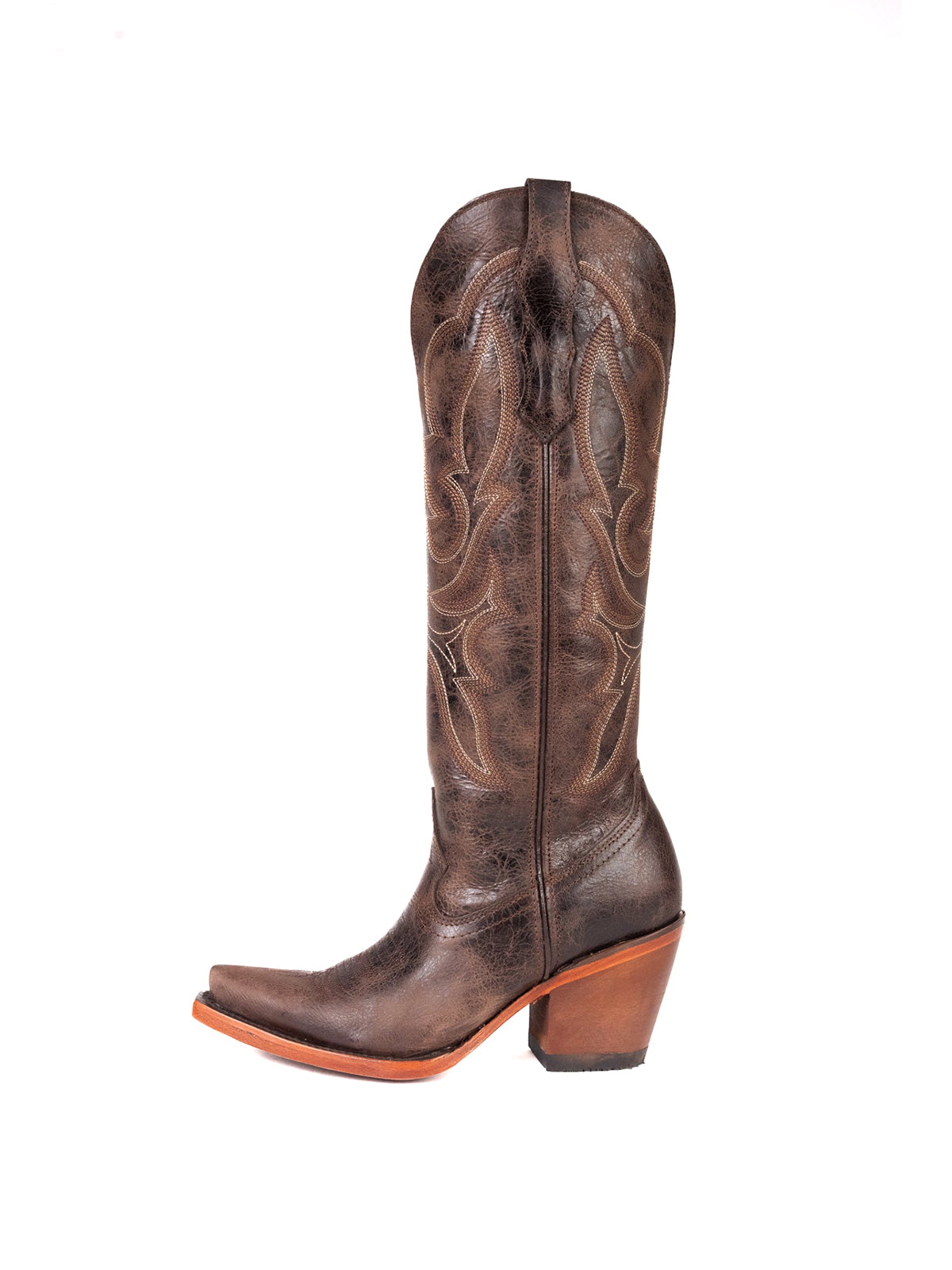 Western Snip-Toe Embroidery Half-Zip Knee High Chic Cowgirl Boots - Rust Brown
