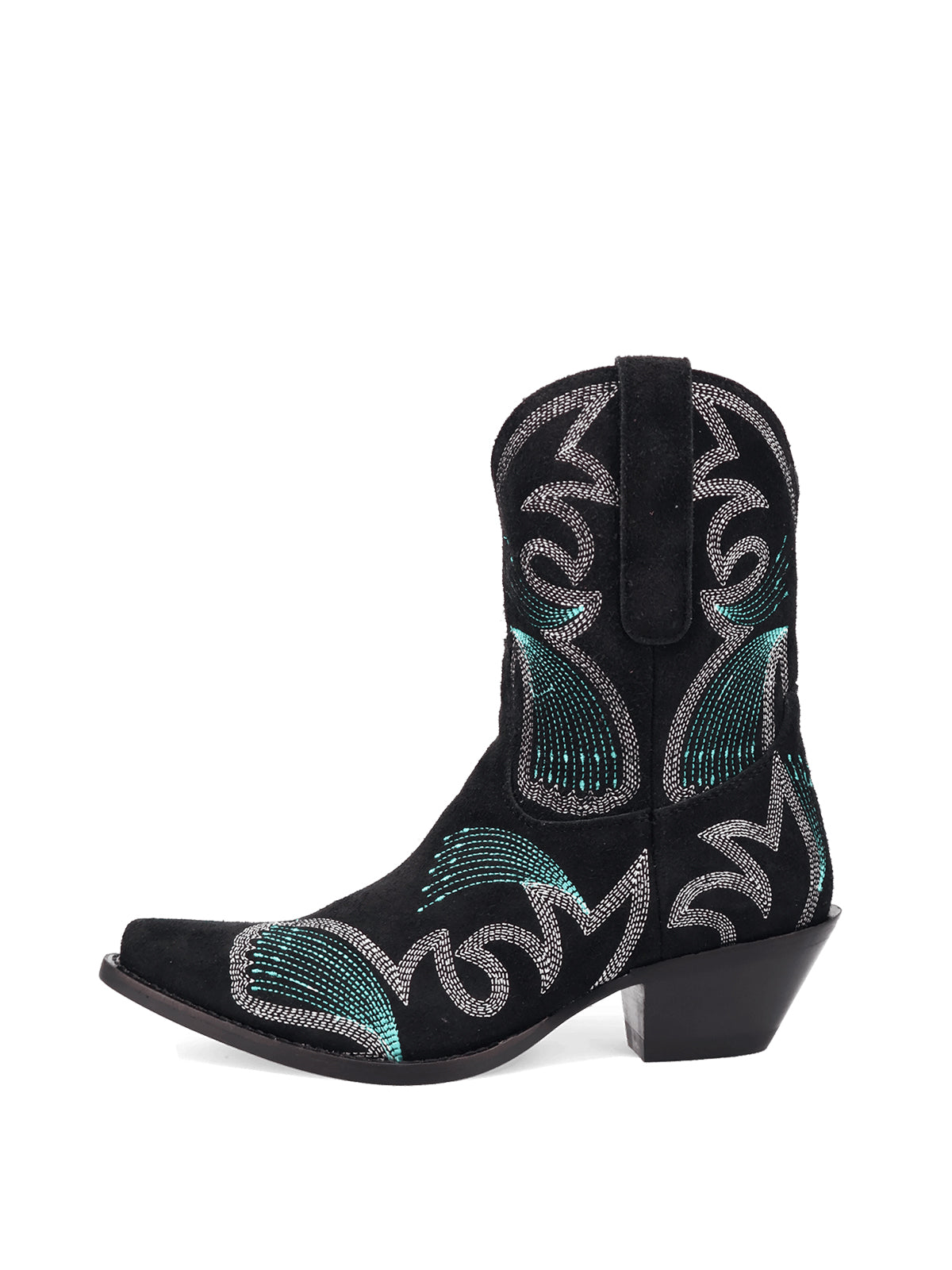 Black Faux Suede Snip-Toe Delicate Embroidery Ankle Cowgirl Boots