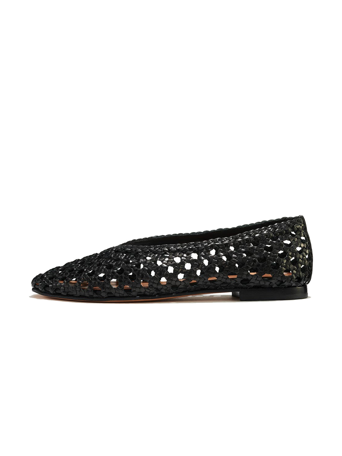 Black Woven Vegan Leather Square-Toe Chic Ballet Flats