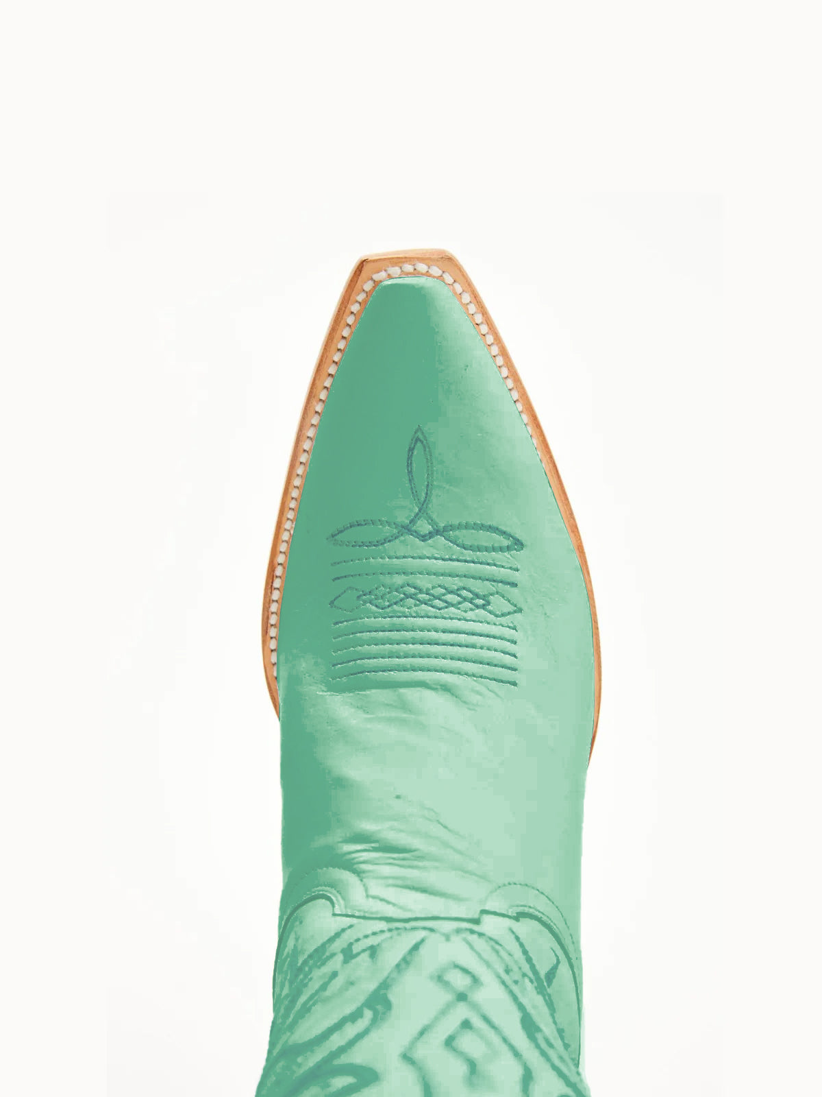 Зелени каубойски ботуши с бродерия от птици и къси пръсти до средата на прасеца