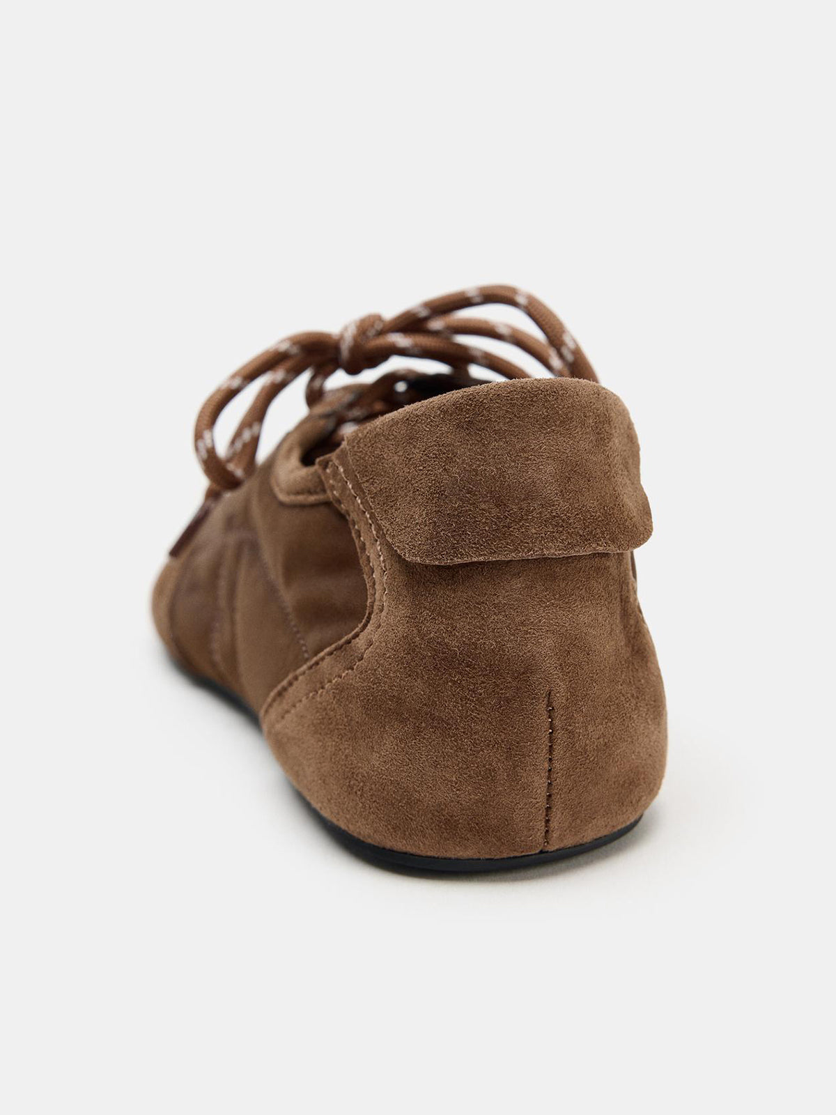 Brown Faux Suede And Satin Round-Toe Lace-Up Flats Sneakers