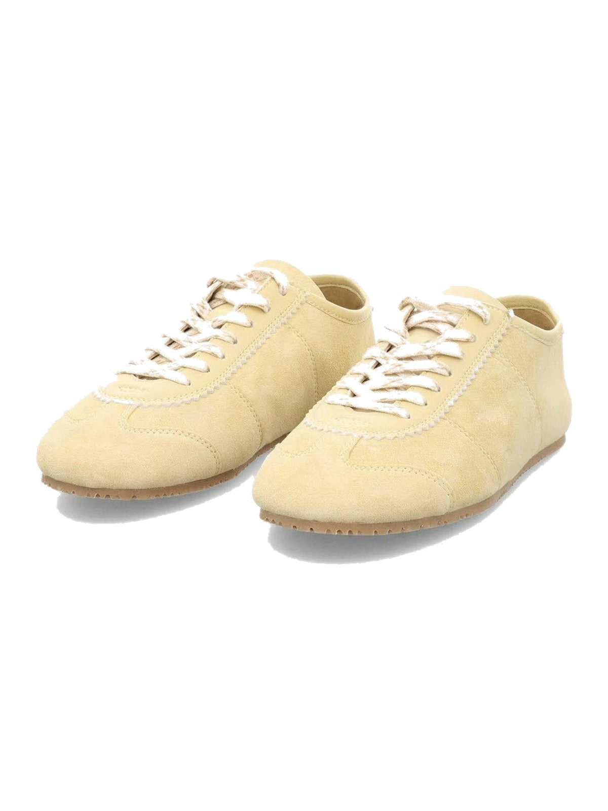 Yellow Cow Suede And Cow Leather Round-Toe Lace-Up Flats Sneakers