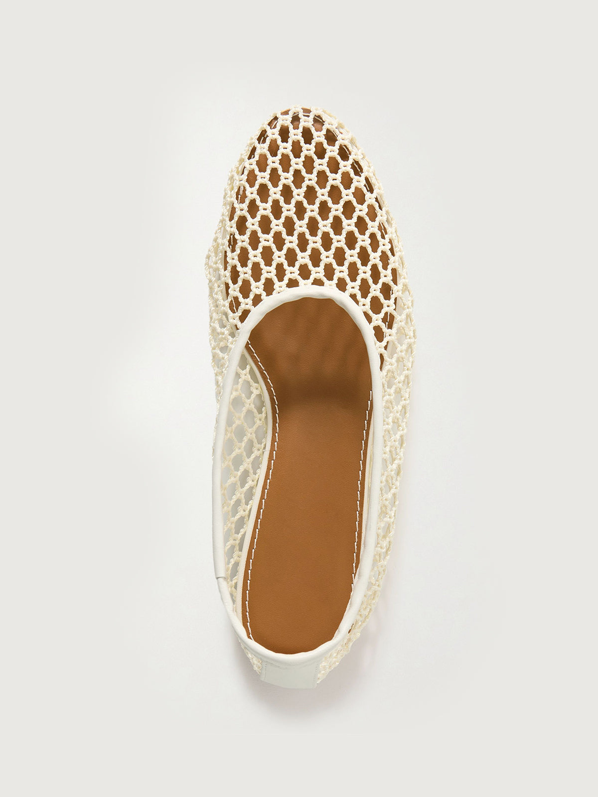 Ivory Mesh Round-Toe Slip-On Ballet Stylish Flats