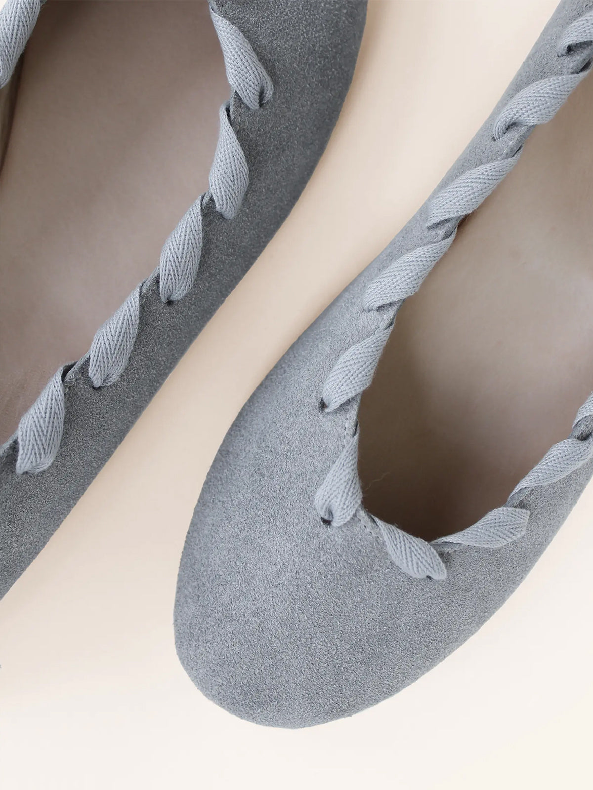 Gray Faux Suede Round-Toe Lace-Up Stylish Ballet Flats