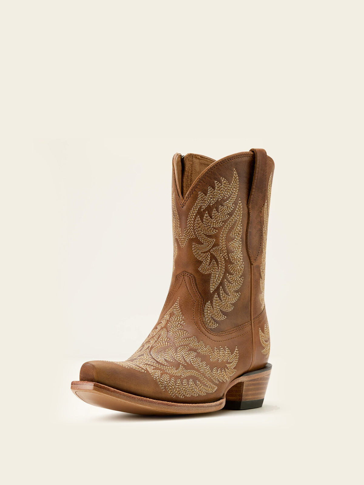 Full-Zip Snip-Toe Mid Calf Embroidery Cowgirl Boots - Brown