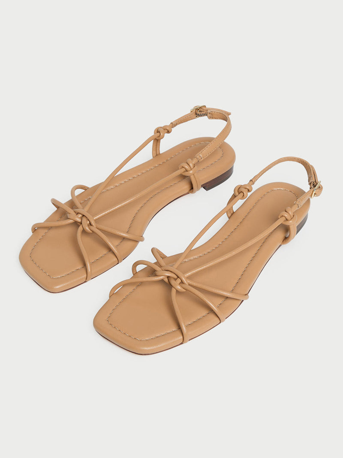 Sand Square-Toe Strappy Chic Flats Sandals