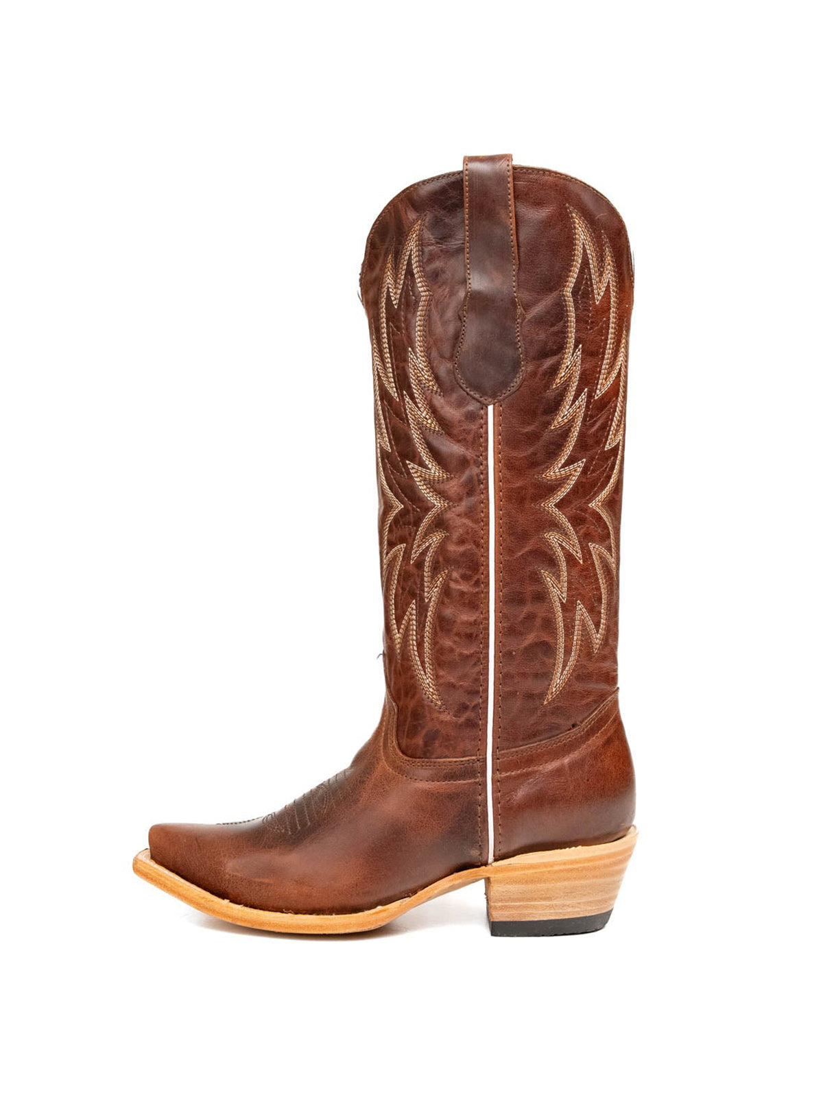 Cognac Western Snip-Toe Embroidery Mid Calf Chic Cowgirl Boots