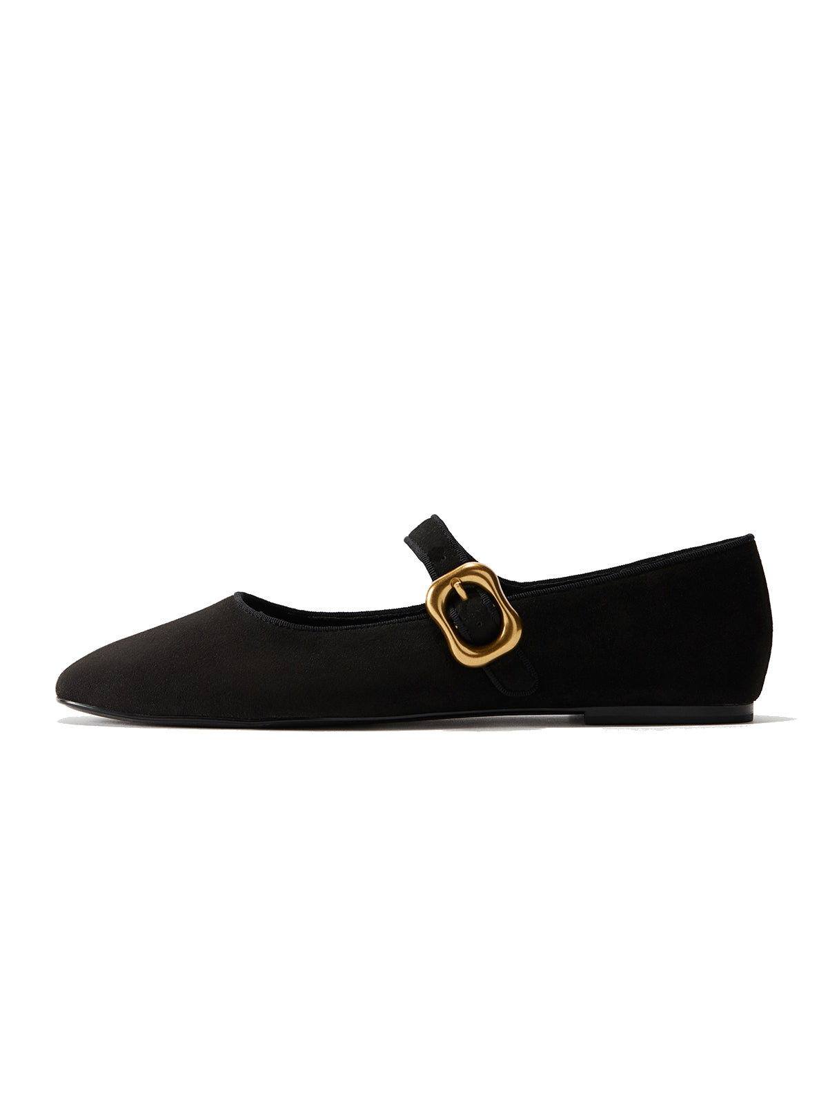 Black Faux Suede Square-Toe Mary Jane Classic Ballet Flats